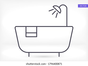 Estilo lineal de línea de icono del vector negro de la sala de ducha en el fondo. Icono de mejor ilustración de 10 pasos