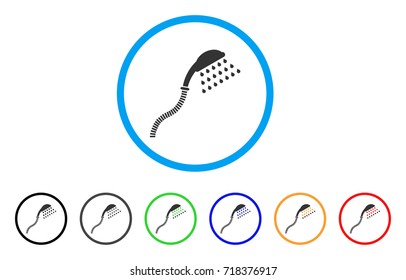 Shower rounded icon. Style is a flat shower grey symbol inside light blue circle with black, gray, green, blue, red, orange versions. Vector designed for web and software interfaces.