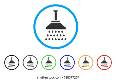 Shower rounded icon. Style is a flat shower grey symbol inside light blue circle with black, gray, green, blue, red, orange color versions. Vector designed for web and software interfaces.