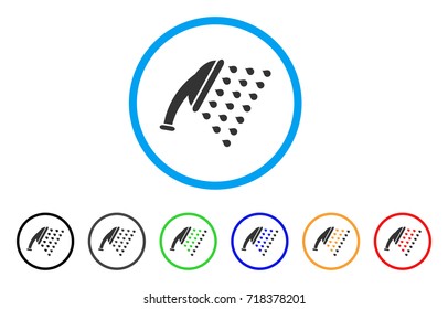 Shower rounded icon. Style is a flat shower grey symbol inside light blue circle with black, gray, green, blue, red, orange color versions. Vector designed for web and software interfaces.