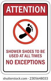 Shower shoes sign and labels