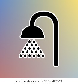Shower sign. Black icon in white shell at pastel color background. Illustration.
