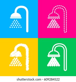 Shower sign. Four styles of icon on four color squares.