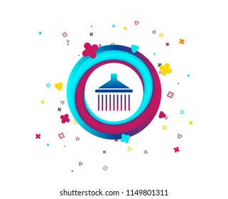Shower sign icon. Douche with water drops symbol. Colorful button with icon. Geometric elements. Vector