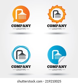 Shower sign icon. Douche with water drops symbol. Business abstract circle logos. Icon in speech bubble, wreath. Vector