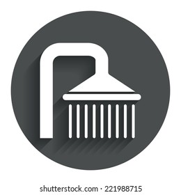 Shower sign icon. Douche with water drops symbol. Circle flat button with shadow. Modern UI website navigation. Vector