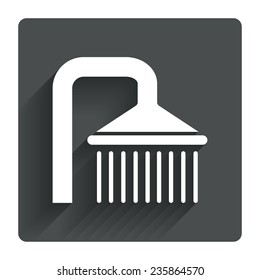Shower sign icon. Douche with water drops symbol. Gray flat square button with shadow. Modern UI website navigation. Vector
