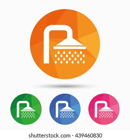 Shower sign icon. Douche with water drops symbol. Triangular low poly button with flat icon. Vector