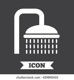Shower sign icon. Douche with water drops symbol. Graphic design element. Flat shower symbol on dark background. Vector