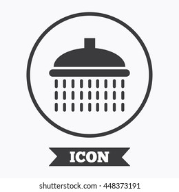 Shower sign icon. Douche with water drops symbol. Graphic design element. Flat symbol in circle button. Vector