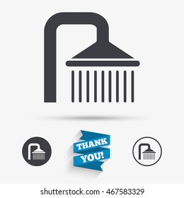 Shower sign icon. Douche with water drops symbol. Flat icons. Buttons with icons. Thank you ribbon. Vector