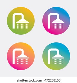 Shower sign icon. Douche with water drops symbol. Gradient flat buttons with icon. Modern design. Vector