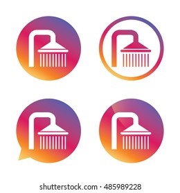 Shower sign icon. Douche with water drops symbol. Gradient buttons with flat icon. Speech bubble sign. Vector