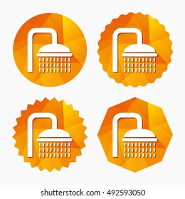 Shower sign icon. Douche with water drops symbol. Triangular low poly buttons with flat icon. Vector