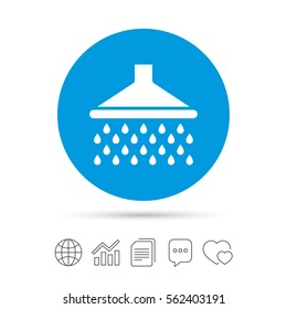 Shower sign icon. Douche with water drops symbol. Copy files, chat speech bubble and chart web icons. Vector