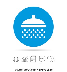Shower sign icon. Douche with water drops symbol. Copy files, chat speech bubble and chart web icons. Vector