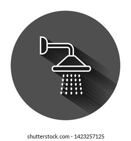 Shower sign icon in flat style. Bathroom water device vector illustration on black round background with long shadow. Wash business concept.