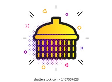 Shower sign icon. Halftone dots pattern. Douche with water drops symbol. Classic flat shower icon. Vector