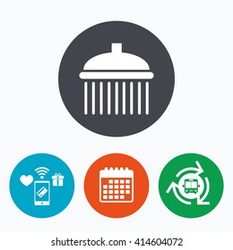 Shower sign icon. water drops symbol. Mobile payments, calendar and wifi icons. Bus shuttle.