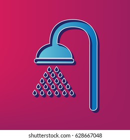 Shower sign. Vector. Blue 3d printed icon on magenta background.