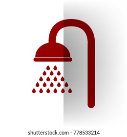 Shower sign. Vector. Bordo icon on white bending paper background.