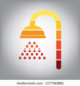Shower sign. Vector. Horizontally sliced icon with colors from sunny gradient in gray background.