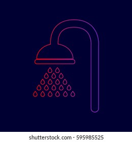 Shower sign. Vector. Line icon with gradient from red to violet colors on dark blue background.