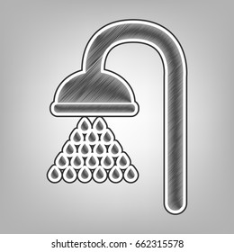 Shower sign. Vector. Pencil sketch imitation. Dark gray scribble icon with dark gray outer contour at gray background.