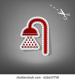 Shower sign. Vector. Red icon with for applique from paper with shadow on gray background with scissors.