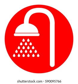 Shower sign. Vector. White icon in red circle on white background. Isolated.