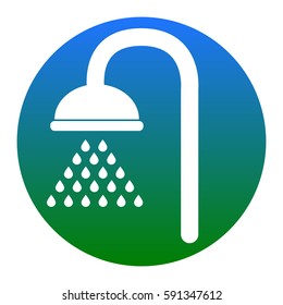 Shower sign. Vector. White icon in bluish circle on white background. Isolated.