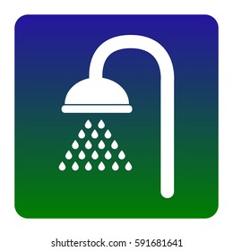Shower sign. Vector. White icon at green-blue gradient square with rounded corners on white background. Isolated.