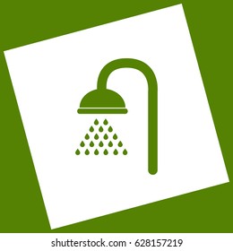 Shower sign. Vector. White icon obtained as a result of subtraction rotated square and path. Avocado background.