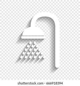Shower sign. Vector. White icon with soft shadow on transparent background.