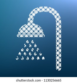 Shower sign. Vector. White textured icon at lapis lazuli gradient background.