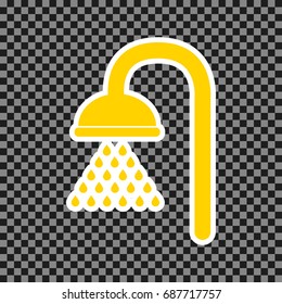 Shower sign. Vector. Yellow icon with white contour on dark transparent background.