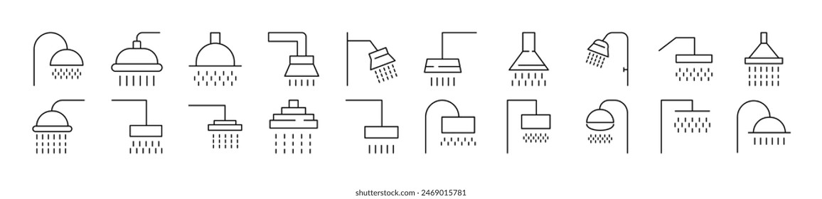 Shower Signs Set. Suitable for books, stores, shops. Editable stroke in minimalistic outline style. Symbol for design