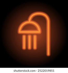 Shower simple icon vector. Flat design. Orange neon on black background.ai