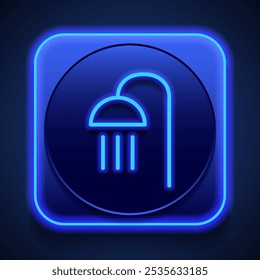 Shower simple icon vector. Flat design. Blue neon style on button. With shadow.ai