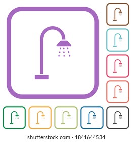 Shower simple icons in color rounded square frames on white background