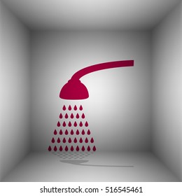 Shower simple sign. Bordo icon with shadow in the room.