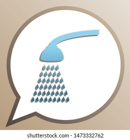 Shower simple sign. Bright cerulean icon in white speech balloon at pale taupe background. Illustration.