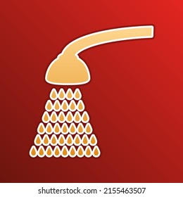 Shower simple sign. Golden gradient Icon with contours on redish Background. Illustration.