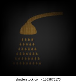 Dusche einfaches Schild. Icon als Gitter der kleinen orangefarbenen Glühbirne in der Dunkelheit. Illustration.