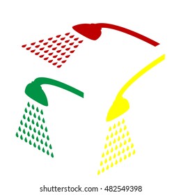 Shower simple sign. Isometric style of red, green and yellow icon.