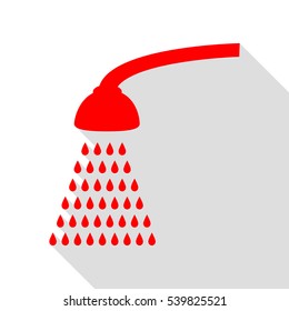 Shower simple sign. Red icon with flat style shadow path.