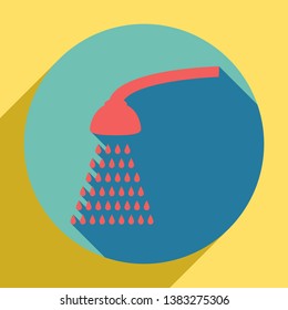 Shower simple sign. Sunset orange icon with llapis lazuli shadow inside medium aquamarine circle with different goldenrod shadow at royal yellow background.
