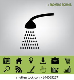 Shower simple sign. Vector. Black icon at gray background with bonus icons at celery ones