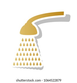 Shower simple sign. Vector. Golden gradient icon with white contour and rotated gray shadow at white background.