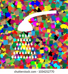 Shower simple sign. Vector. White icon on colorful background with seamless pattern from squares.